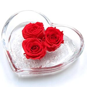 piccolo cuore in vetro con tre rose rosse 8 cm