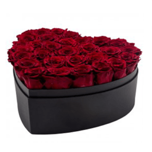 Box/Scatola nera a forma di cuore 20 rose rosse