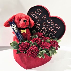 Regalo San Valentino: Cuore Rosso con cagnolino rosso