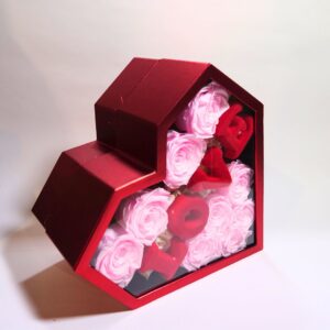 Scatola a Cuore San Valentino con Rose Devitalizzate Rosse e Rosa